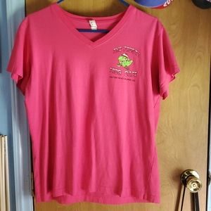 Frosty Frog tee shirt, large, bright pink